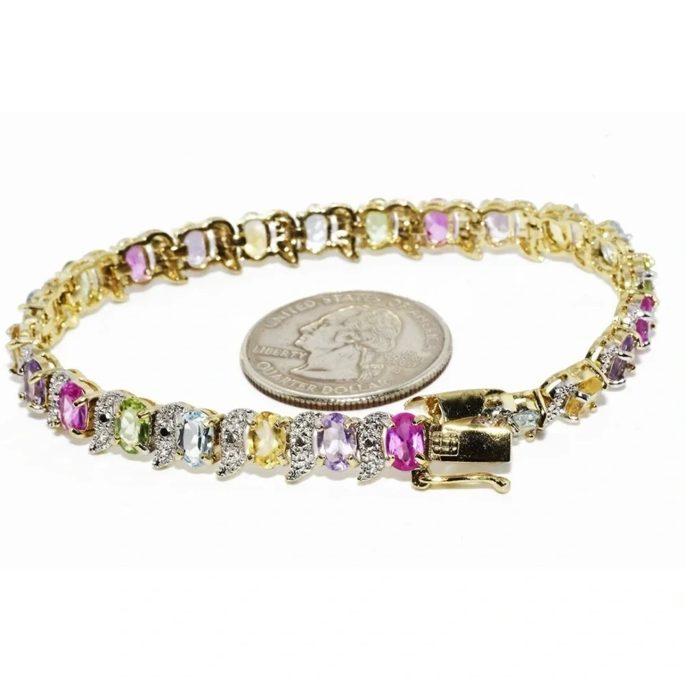 18K Yellow Gold over S/S, Gemstones 12.00CTW, Oval Bracelet w/Diamond Accent - Picture 13 of 13
